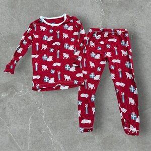Kickee Pants red Christmas dogs PJ’s 2 piece set 3T long sleeve shirt and pants